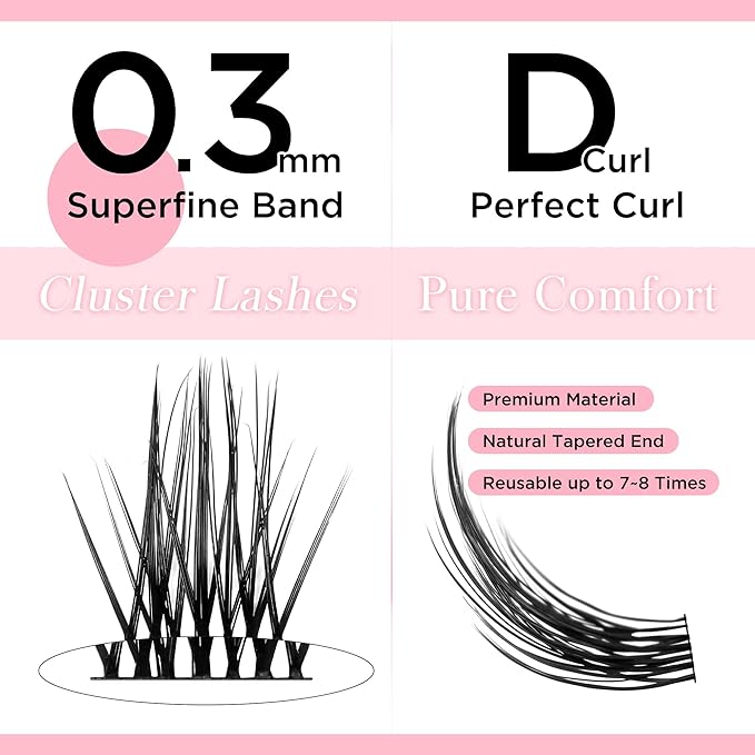 Cluster Lashes Wispy Lash Clusters Soft D+ Curl Eyelash Clusters Russian Lashes Clusters DIY Eyelash Extensions at Home,Thin Bank MIX (705)