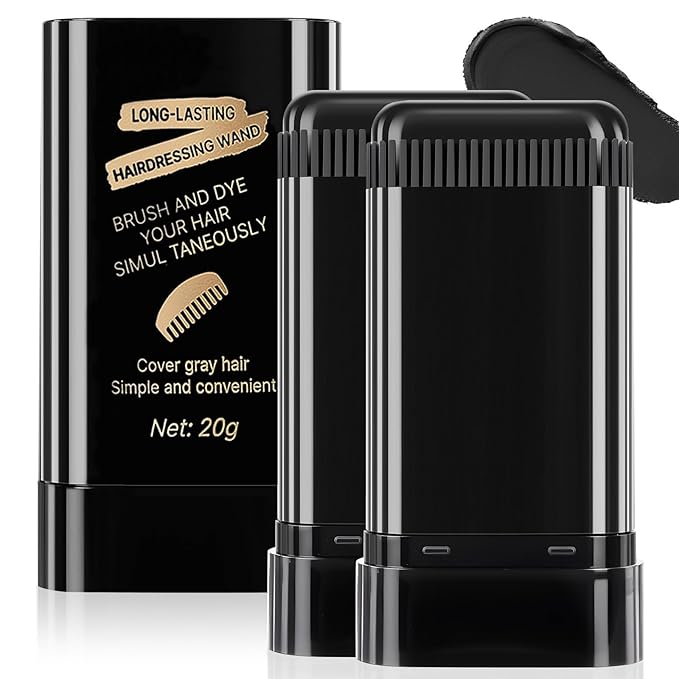 2Pack Root-Touch-Up Hair Color Stick & Comb – Instant Waterproof Black Dye for Gray Coverage, Portable 2-in-1 Cream Formula, Sweat-Proof, Travel-Friendly Dye Pen for Women & Men (01#Black)