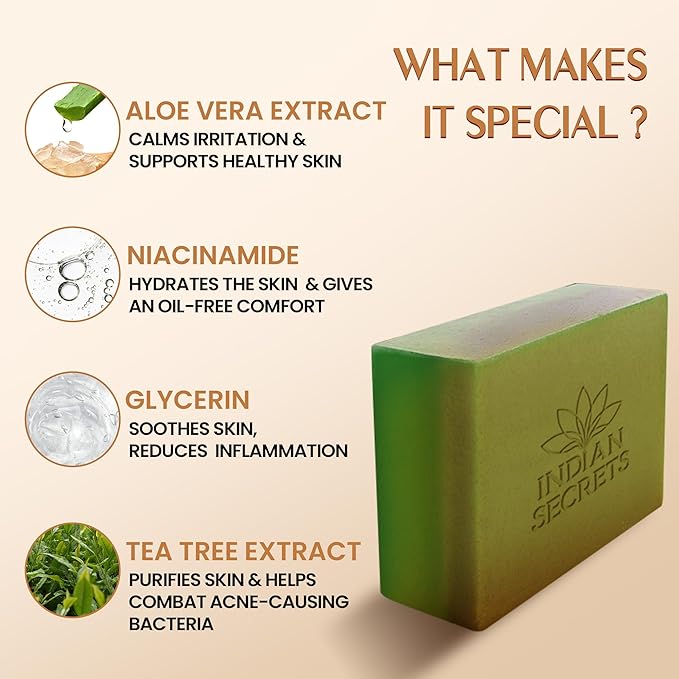 Scrub Soap with Salicylic Acid & Neem – Exfoliating Body & Face Soap – Enriched with Niacinamide, Tea Tree Extract, Neem, Salicylic Acid Pack of 3 (110g/3.88Oz each)
