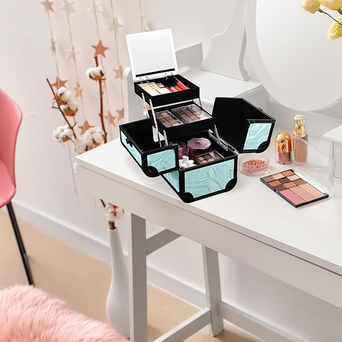 BYOOTIQUE Metal Makeup Train Case with Mirror 2-Tier Trays Lockable Nail Storage Organizer Jewelry Box for Beautician Manicurist Salon,CoyoteButtes Vitality