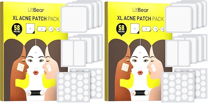 LitBear Acne Patches for Large Breakouts, Hydrocolloid Pimple Patches for Zit and Blemish, Face, Chin, Back and Body With Tea Tree Oil (Pack of 2)