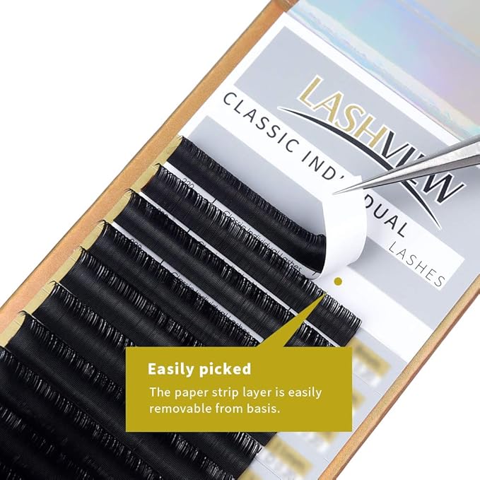 LASHVIEW 0.20 Thickness Eyelash Extensions 9mm D Curl Silk Fake Natural Thick Lashes Individual Semi-Permanent Eyelashes Silk lashes (Salon Use)
