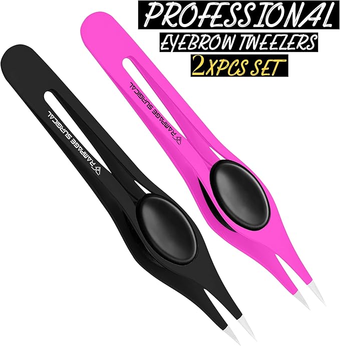 Professional Eyebrow Tweezers Pointed Tip Stainless Steel 2,3xPcs Set, Non-Slip Grip Point Tip Tweezers for Facial Hair, Plucking Removing Ingrown Hairs, Tweezer for Women Men