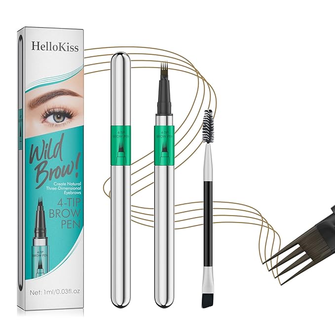 Microblading Eyebrow Pen, 4 Tip Precise Microblade Eyebrow Pencil That Looks Like Hair, Waterproof Natural Eye Brow Pencils for Women, Non Dry Out and Last All Day (Light Brown)