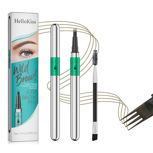 Microblading Eyebrow Pen, 4 Tip Precise Microblade Eyebrow Pencil That Looks Like Hair, Waterproof Natural Eye Brow Pencils for Women, Non Dry Out and Last All Day (Light Brown)