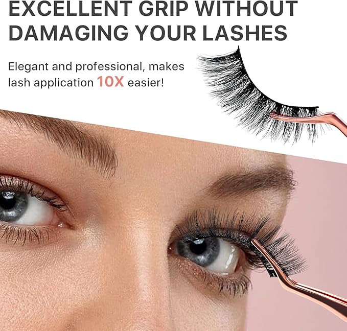 Pretty memory Upgraded Lash Applicator Tool with Comb, 2-IN-1 Stainless Steel Eyelash Tweezers, Lash Extension Curlers, Curved Tweezer Clip for Easy Application and Removal