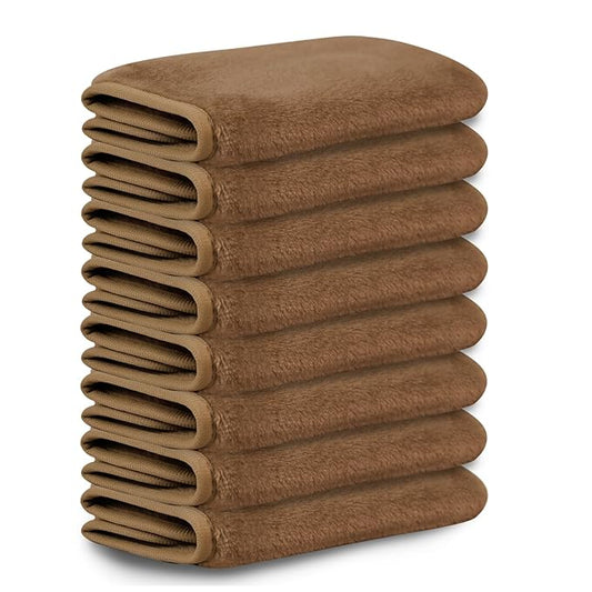 Nugilla Makeup Remover Cloths, 8 Packs Makeup Remover Towels Reusable Face Wash Cloth, Soft Microfiber Face Cloth for Women(Light Brown)