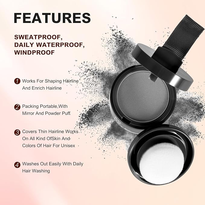 Root Touch Up Color Powder for Women and Men - Instant Coverage for Gray Hair, Thinning Hair, Bald Spots, Hairline Shadow, Eyebrows, and Beard Lines (Dark Gray)