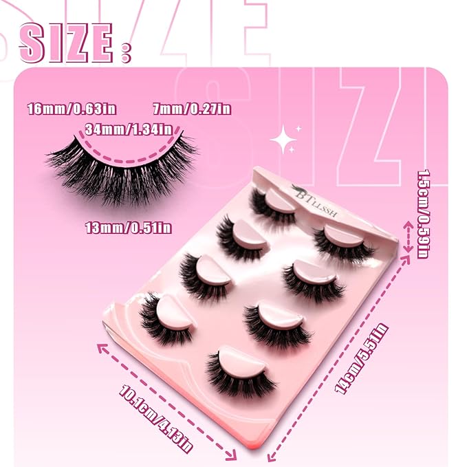 8Pairs Wispy Mink Lashes Fluffy Eyelashes Natural Look 5D Volume Fake Eyelashes 2Pack 3D623-4