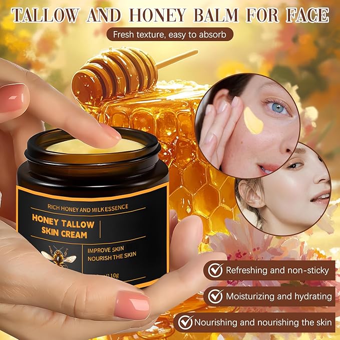 2Pcs Marromi Beef Tallow for Skin, Tallow Honey Balm, Organic Grass-Fed Beef Tallow Balm with Raw Honey, Natural Soothing Moisturizing Anti-Aging, Suitable for All Skin Types
