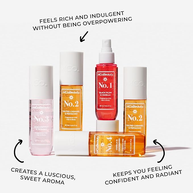 MCoBeauty - Mini Fragrance Mist Duo, No. 6 & No. 7, Limited Edition Travel-Size Body & Hair Perfume Sprays with Tropical Coconut & Guava Scents - Holiday Collection, Cruelty Free Fragrance Gift Set