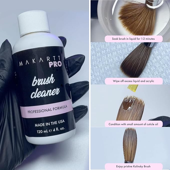 MakarttPro Professional Acrylic Brush Cleaner & Conditioner 4oz/118ml, Deep Clean Solution for Kolinsky Acrylic Nail Brushes, Prevents Hardening & Extends Brush Lifespan