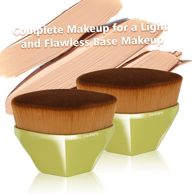 Foundation Makeup Brush Flat Top Kabuki Hexagon Face Blush Liquid Powder Foundation Brush for Blending Liquid, Cream or Flawless Powder Cosmetics with Bonus Protective Case (Yellow)