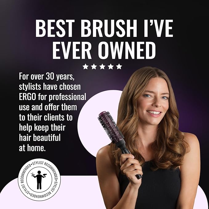 ERGO Super Gentle Round Brush for Blow Out - Salon Quality Hair Styling for Women - Roller for Wet and Dry Hair - Volumizing Care Blowout - ERG33:1.25"