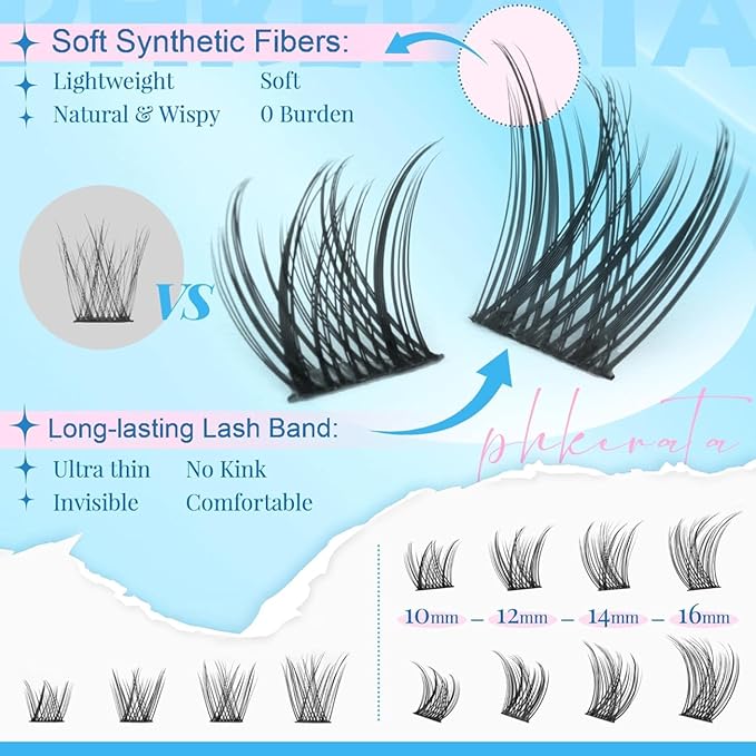 Natural Lash Extension Kit Wispy Lash Clusters Kit Lashes Clusters C Curvature Cluster Eyelash Extension DIY Cluster Lashes with Lash Bond Seal Lash Glue Remover Tweezers Individual Lashes