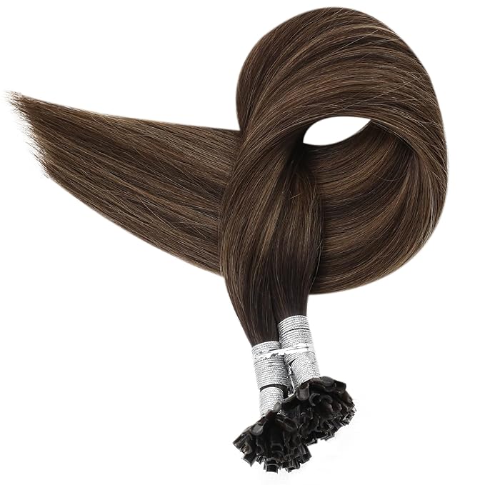 Full Shine U Tip Hair Extensions Human Hair Color 2 Darkest Brown Ombre 8 Ash Brown and 2 K Tip Hair Extensions Real Human Hair 16 Inch Keratin Utip Extensions 50 Grams