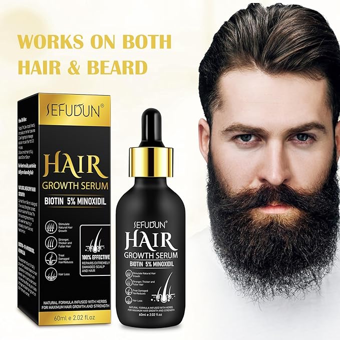 Uocasi 2Pack 5% Minoxidil Hair Growth Serum, Hair Growth for Men and Women, Hair Regrowth Serum For Stronger Thicker Longer Hair Help, Natural Facial Hair Treatment for Grooming Thickening