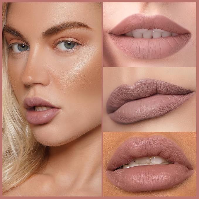 Oulac Matte Liquid Pink Nude Lipstick for Women 3PCS, Pink Nude Lip Stain Long Lasting Waterproof, No Transfer, Creamy High Pigmented Formula, Vegan & Cruelty-Free. M12+M13+M19