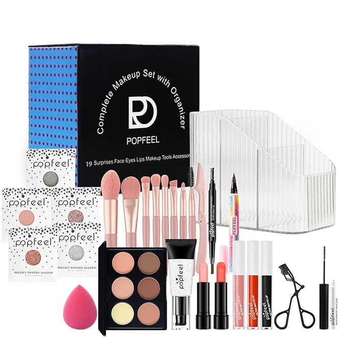 Makeup Set, Cosmetic Make Up Starter Kit with Portable Travel Concealer Palette Lipstick Lip Gloss Eyeliner Mascara Eyeshadow Primer Eyebrow Pencil Eyelash Curler Makeup Brushes for Women
