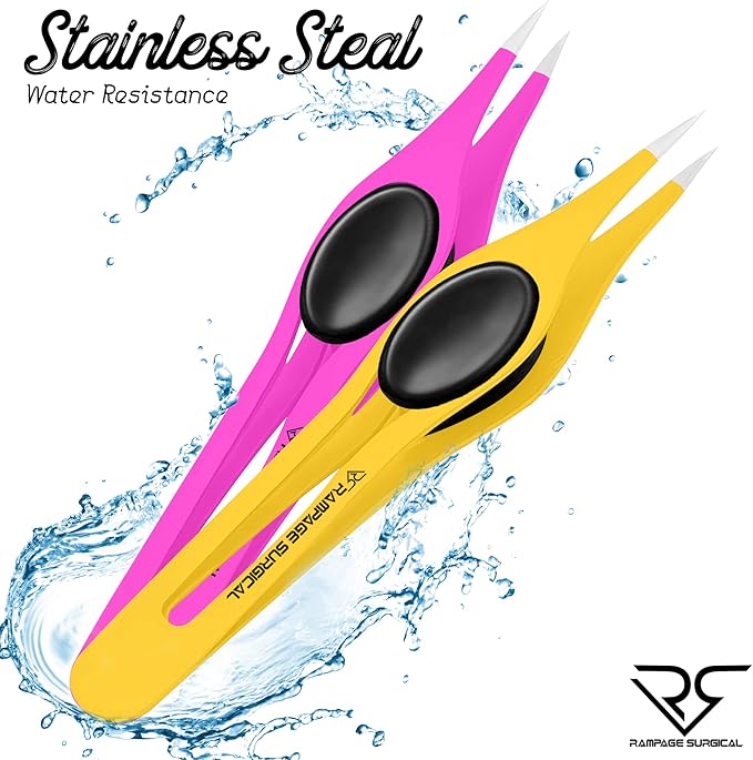 Professional Eyebrow Tweezers Pointed Tip Stainless Steel 2,3xPcs Set, Non-Slip Grip Point Tip Tweezers for Facial Hair, Plucking Removing Ingrown Hairs, Tweezer for Women Men