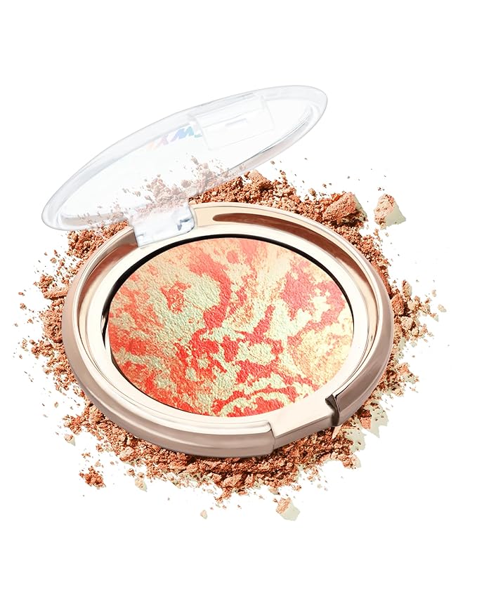 Baked Blush,Glow Marbleized Blusher Powder Palette,Lightweight Shimmery Blusher for Cheeks,Eyeshadow & Highlight,Makeup Gift for Women rubores de maquillaje(0.49Ounce)-08 Gold Pink