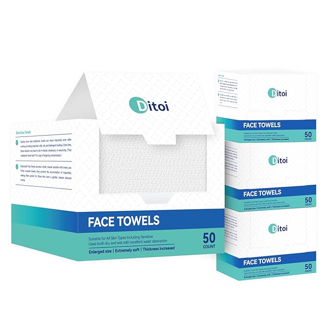 Ditoi Disposable Face Towels,Ultra Thick Face Towelettes XL, Lint-Free Facial Wipes for Makeup Removal & Gentle Skin Care,10"×12", 200 Count (4 Pack),Pearl-textured