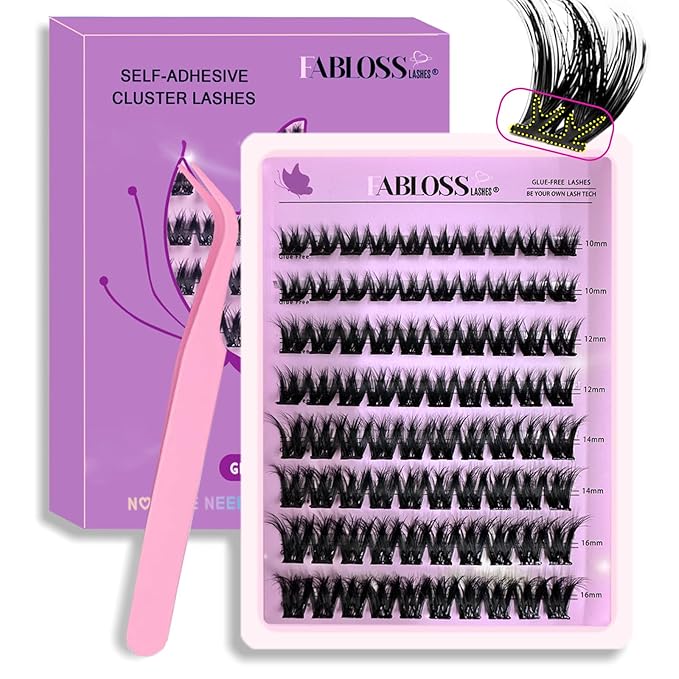 Self Adhesive Eyelashes 80Pcs Self Adhesive Lash Clusters Press On Lashes No Glue Needed Pre-Glued Glueless Lashes Clusters No Remover No Residue with Tweezers（Thick-Volume）