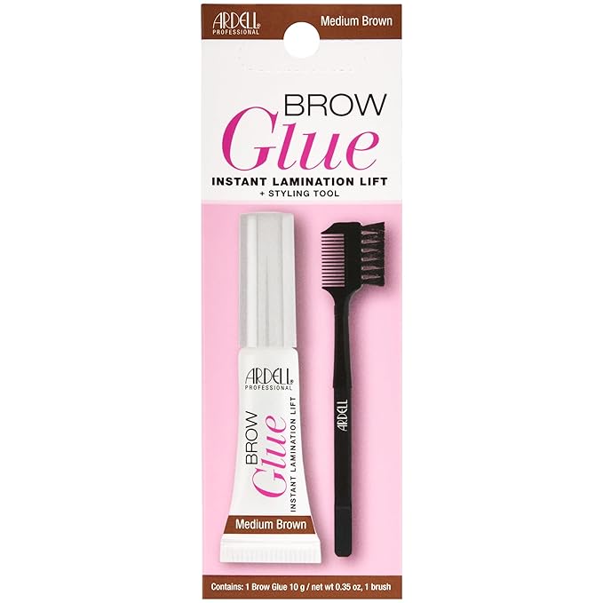 Ardell Brow Glue Medium Brown with Styling Brush – Tinted Eyebrow Gel for Lamination Lift, All-Day Extreme Hold Brow Gel for Defined Brows, 0.35 oz