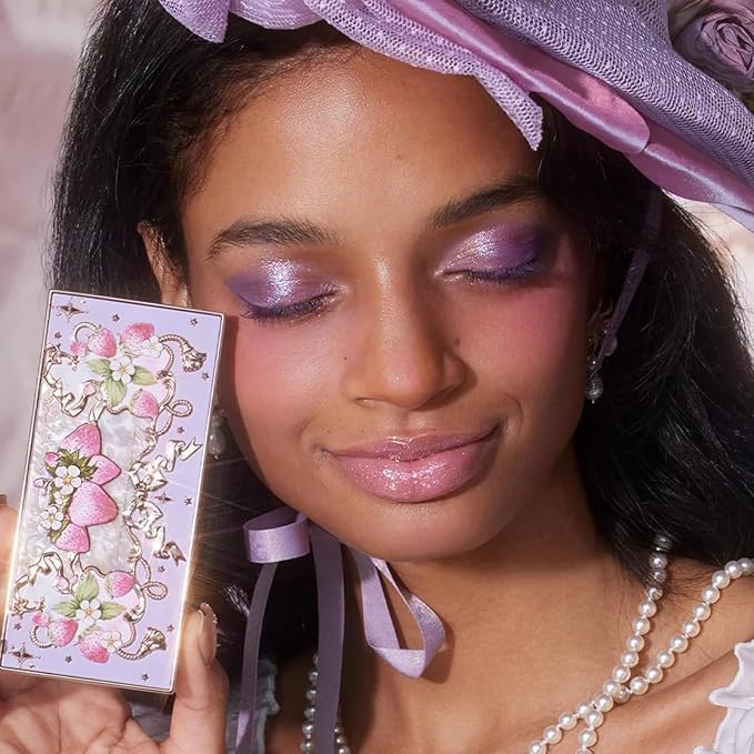 Flower Knows Strawberry Rococo Makeup Box Set,6 Pack Makeup Box with Mirror,Lip Gloss×1+Blush×1+Eyeshadow×1+Hair Clip×1+Fridge Magnet×1+Gift Box×1