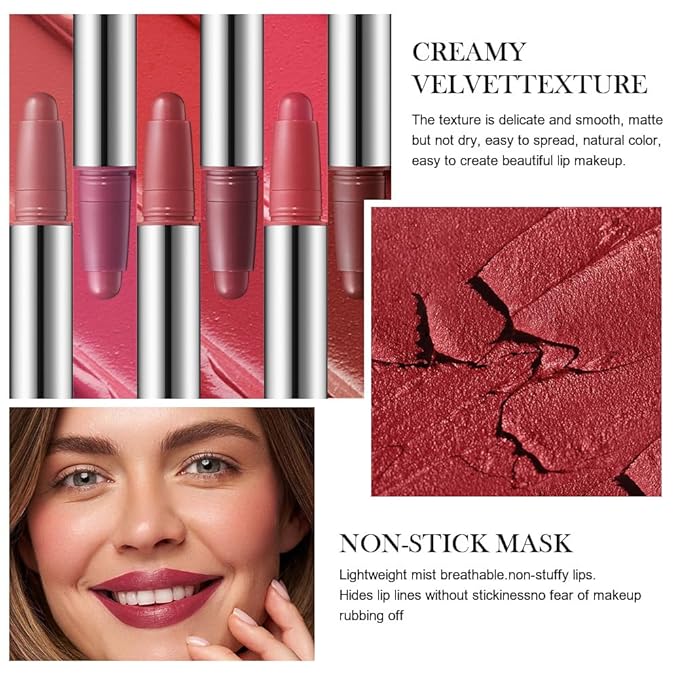 2Pcs Matte Lipstick Crayon Set for Women, Long Lasting Waterproof Velvet Lip Liner Pencil, High Pigment Creamy Lipstick, Longwear Non-Drying Lip Makeup Cruelty-free 24 Hours Original, 02#+03#