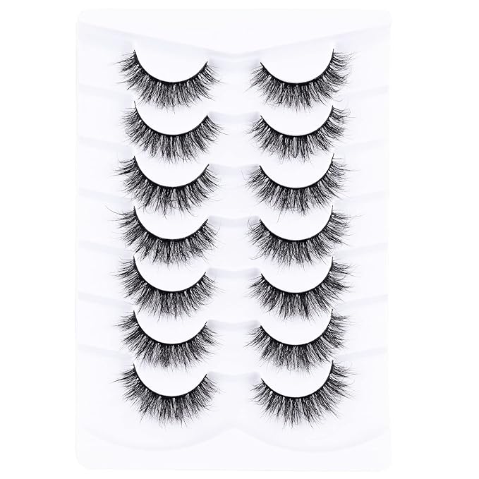 False Eyelashes Cat Eye Lashes Faux Mink Lashes Natural Look Fluffy Wispy Lashes That Look Like Extensions Pestañas Postizas D Curl Lash Strips Short Fox Eye Lashes 7 Pairs Pack