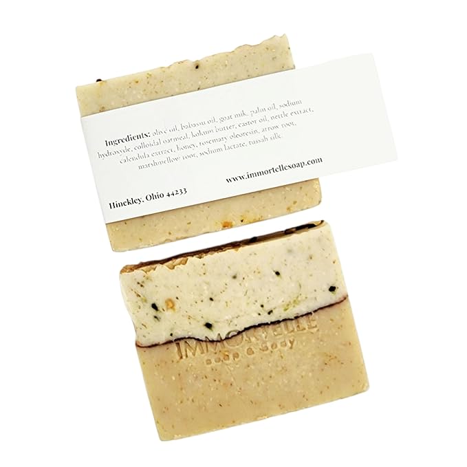 Honeyd Oats body soap bar/Immortelle handmade/goatmilk/bee pollen & honey / 5oz / all skin types/Coconut-free/fragrance free/Babassu oil/calendula & nettle extracts/colloidal oatmeal (Unscented)