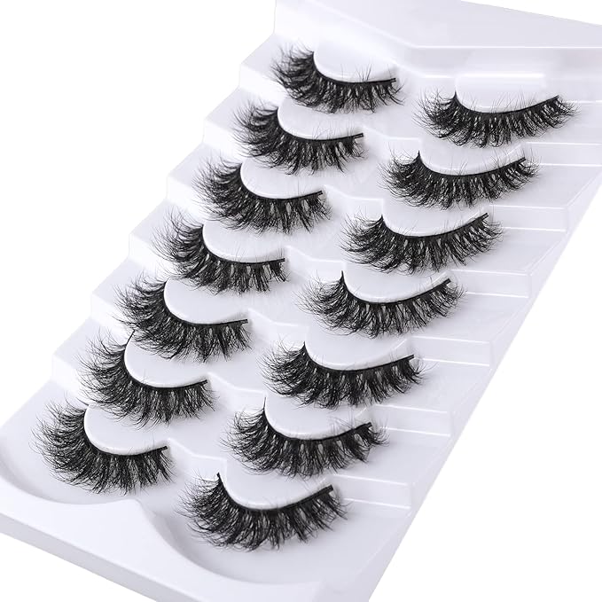 False Eyelashes Cat Eye Lashes Faux Mink Lashes Natural Look 8D Fluffy Wispy Fake Lashes That Look Like Extensions Pestañas Postizas D Curl Lash Strips 7 Pairs Pack