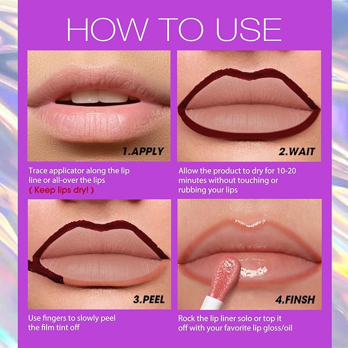 LANGMANNI 6Pcs Peel Off Lip Liner Set,Lip Stain Peel Off,Long-Lasting Waterproof & Smudge-Proof Matte Lip Liners With Ergonomic Handle & Precision Brush,Makeup Gift for Girls (6 Colors Set)