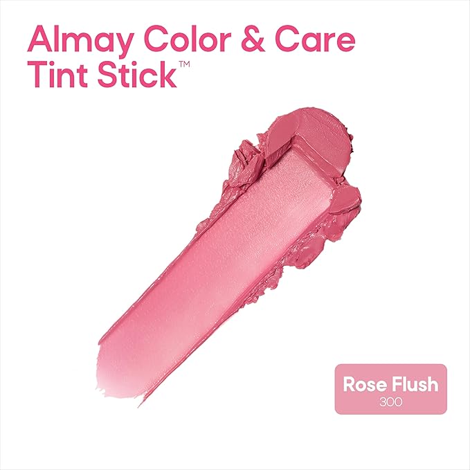 Almay Lip and Cheek Tint, Color & Care Tint Stick, Multi-Use Moisturizing Blush and Lip Color, Dewy Finish, Stocking Stuffer, 300 Rose Flush, 0.25 oz