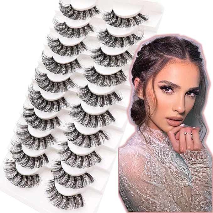 Veleasha Russian Strip Lashes with Clear Band Looks Like Eyelash Extensions D Curl Lash Strips 10 Pairs Pack (DT07)