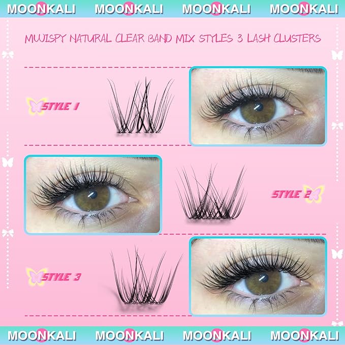 Natural Lash Clusters Wispy Eyelash Clusters 3 Styles Mix Cluster Eyelash Extensions D Curly Individual Lashes 10-16 mm Versatile Eyelashes Clusters with Thin Clear Lash Band