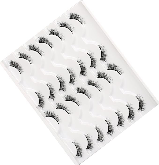 Pooplunch Half False Eyelashes Wispy Cat Eye Look Natural Volume Short Accent Lashes Faux Mink Fake Eyelashes Strips 14 Pairs Pack, Black