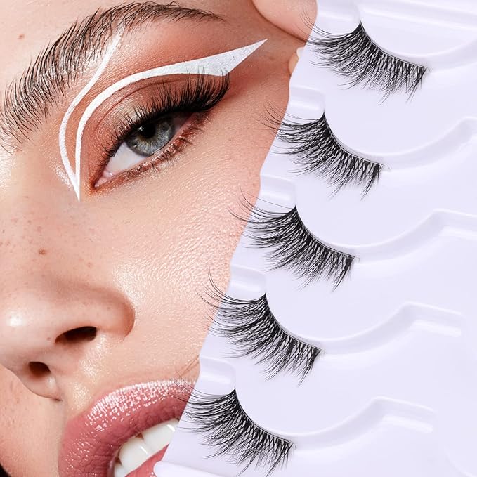 Half Lashes Lashes Natural Look Wispy 3/4 False Eyelashes Volume Clear Band False Cat Eye Lashes that Look Like Extensions Soft Handmade Reusable Lashes Pack