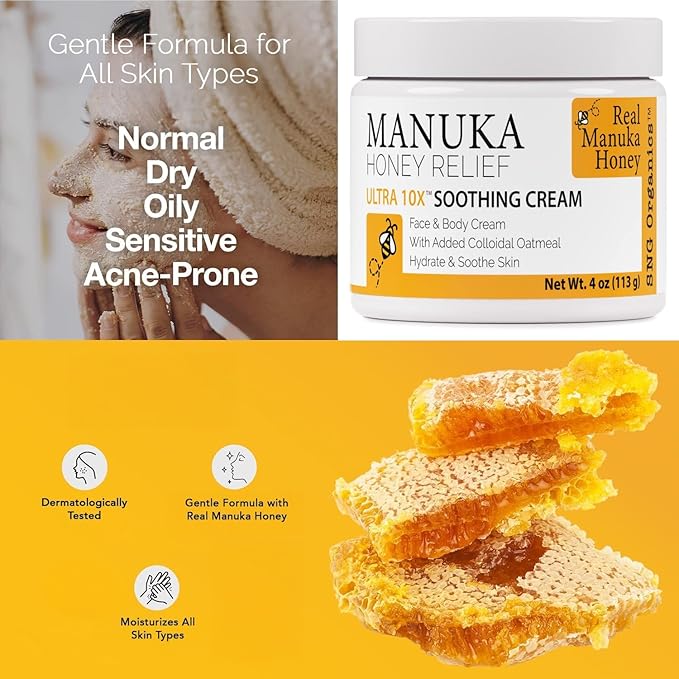 Super Natural Goods Manuka Honey Cream (4oz) – Hydrating Lotion for All Skin Types Suitable for Kids and Adults | Moisturizing Body Cream with Real Manuka Honey Aloe Vera Juice and Cocoa Butter