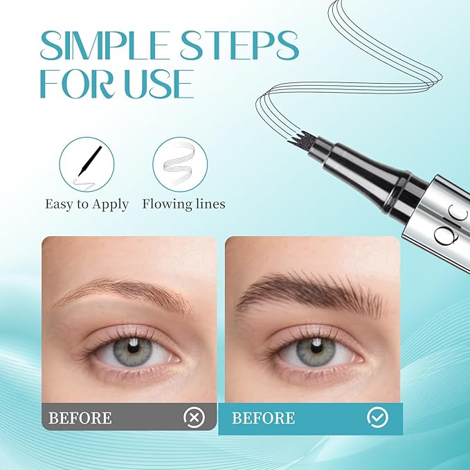 Eyebrow Pencil, Eyebrow Pen, Faux Brow Filling with 4-Fork-Tip Create Natural Hair-Like Brows Last All Day Makeup Brow Stylist Definer Waterproof Fills in Sparse Areas and Gaps (dark brown)