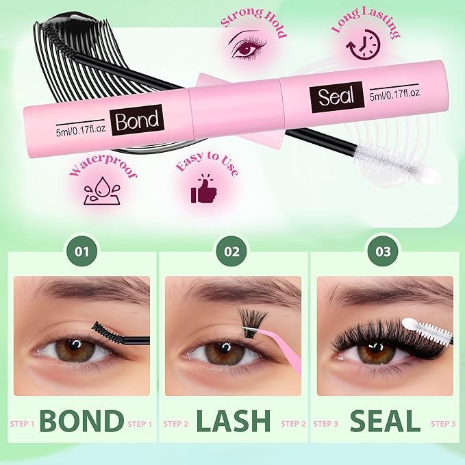 Mega Volume Lash Extensions Kit 14-24MM Long Eyelash Extension 100D 120D Lash Clusters Russian Indvidual Lashes DIY at Home D-Curly Eyelash Individuals Lash Bond and Seal Kit (216 Pcs)