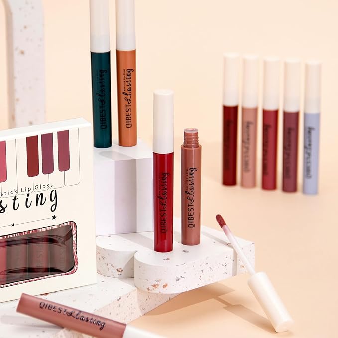 Matte Liquid Lipstick Set - 12 Pcs Long Lasting & Waterproof Lipstick Kit, Non Transfer Lip Stain with Nude, Dark Red | Full Coverage Lip Gloss Makeup Set for Women