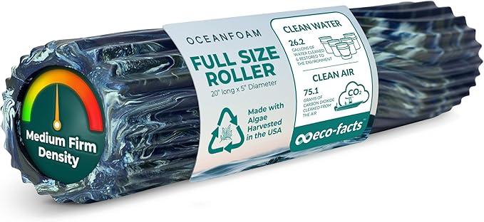Oceanfoam Tidal Roller - Dark Navy, Hunter & Seafoam Marbled - Muscle Massage Foam Roller for Back Pain & Stretching - Firm & Ergonomic Wide Wave Textured - Yoga & Athletics - Full Size, 20" x 5"