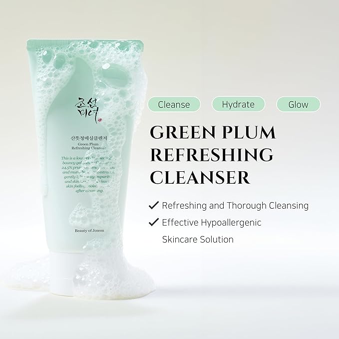 Beauty of Joseon Green Plum Refreshing Cleanser Gel with Dynasty Cream Hydrating Face Moisturizer for Dry