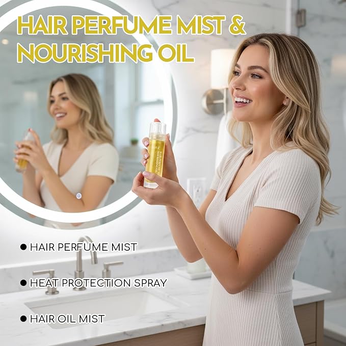 SLUJ Hair Perfume for Women - Hair Mist with Argan Oil & Gold Shimmer, Lightweight Hair Oil Spray for Dry Hair, Heat Protection Spray for Hair, Long Lasting Hair Scent