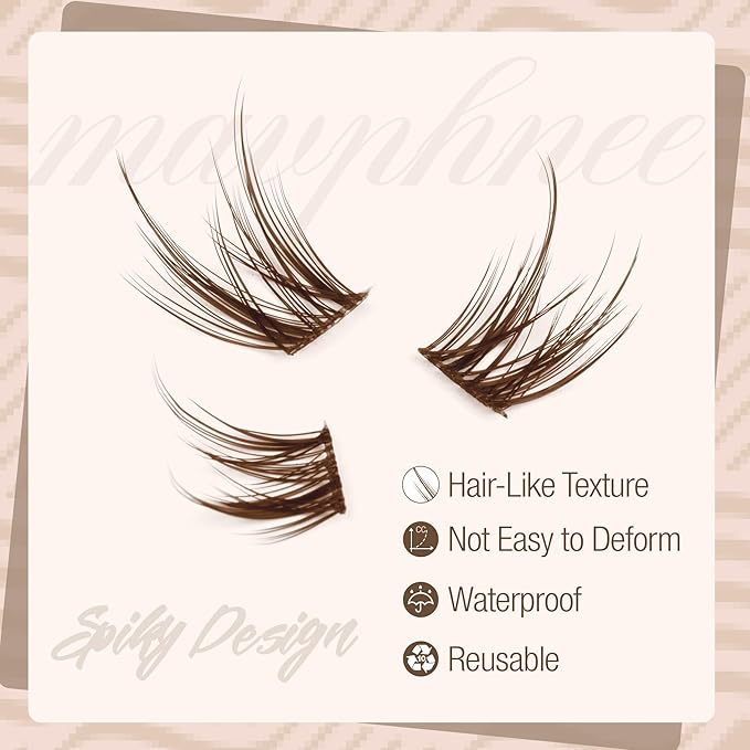 Mavphnee Lash Clusters Brown Eyelash Clusters Spiky Lashes Extensions Fairy Individual Lashes Manga Cluster Lashes Anime Style Lash Spikes Natural Brown Cluster Eyelash Extensions (10-16MM, 108 Pcs)