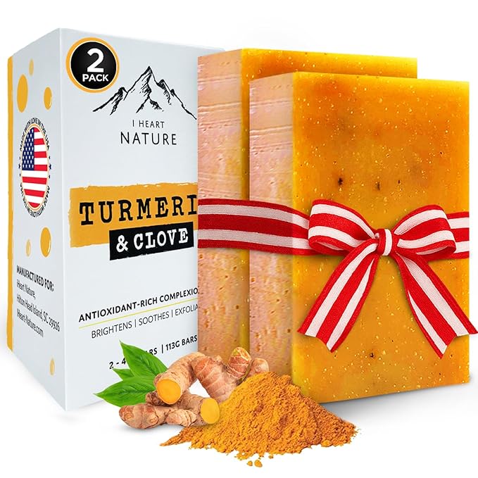 iHeart Nature Organic Turmeric Soap for Dark Spots & Acne with Clove Bud (2 Packs) – Face & Body Bar – Rich, Creamy Lather for Natural Skin Glow Aromatherapy