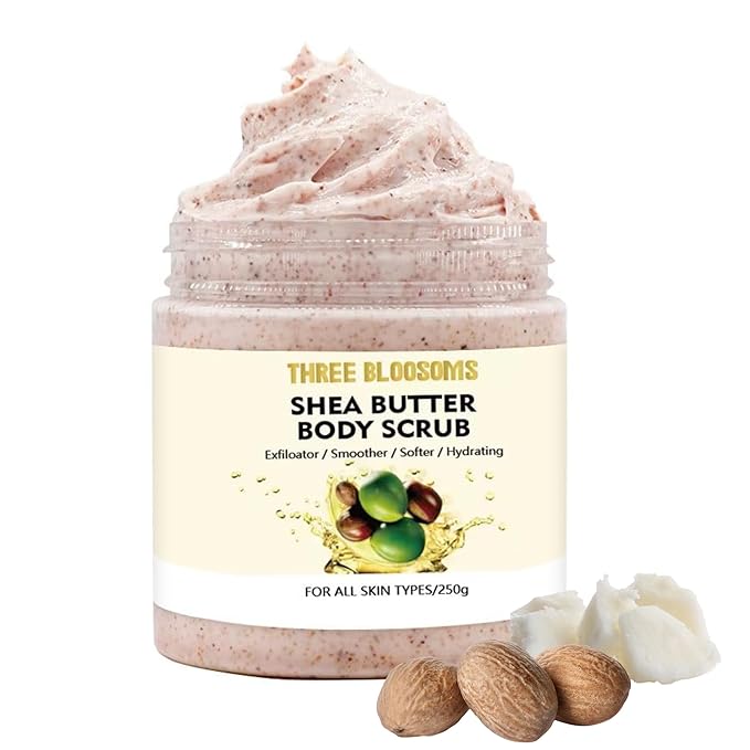 Shea Butter Body Scrub | 250g Natural, Skin Smoothing Body Scrub Exfoliator & Scrub | Soothing & Exfoliating for all Skin types, Hydrating Shea Butter and Oragon Oil Scrub