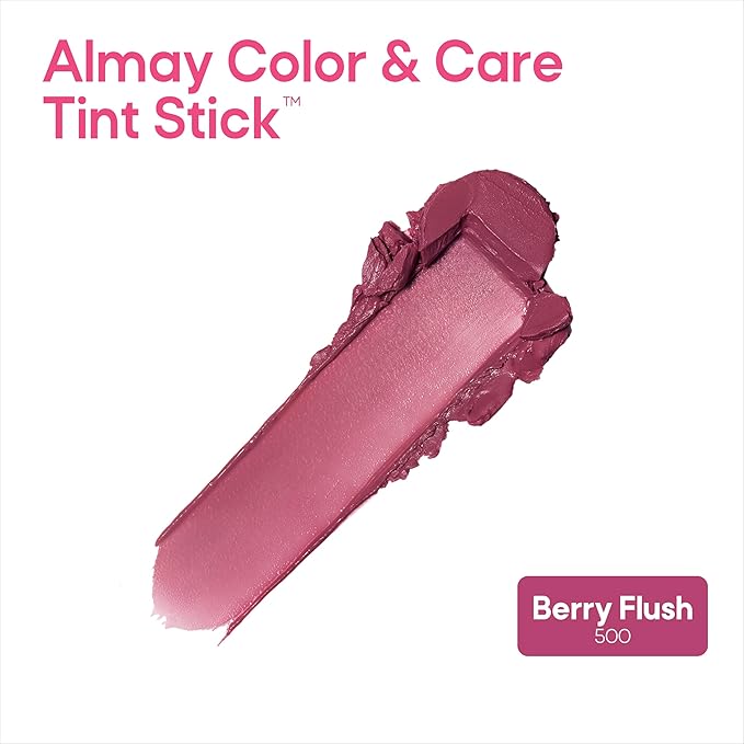 Almay Lip and Cheek Tint, Color & Care Tint Stick, Multi-Use Moisturizing Blush and Lip Color, Dewy Finish, Stocking Stuffer, 500 Berry Flush, 0.25 oz